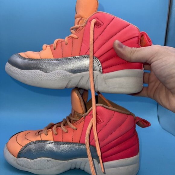 Nike Kids 1Y Jordan 12 Reto Sunrise Basketball Sneakers Orange Pink 510816-601 - Picture 4 of 12